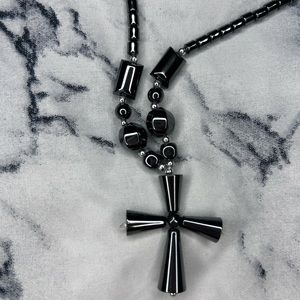 Hematite necklace cross handmade